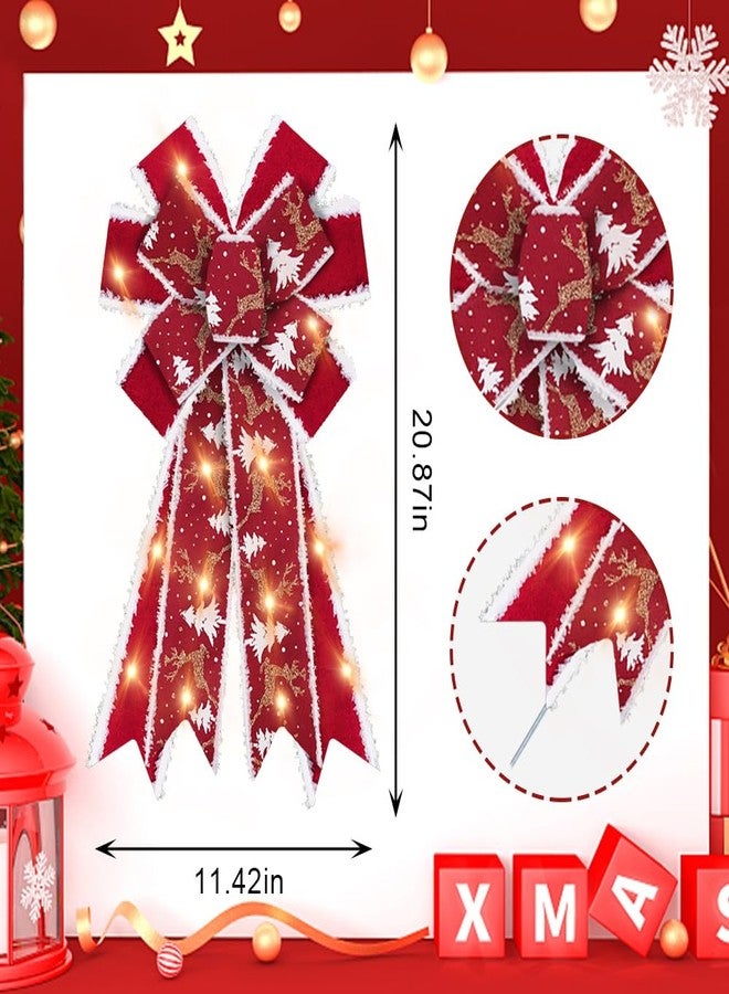 ABTOLS Large LED Christmas Wreath Bows, LED Light Christmas Bows for Wreath Red Velvet Wreath Bows Christmas Tree Deer Bows for Front Door Glitter Elk Bows for Indoor Outdoor Decor - Image 2